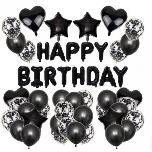 Baloane decor petrecere Happy Birthday 50 buc alb negru