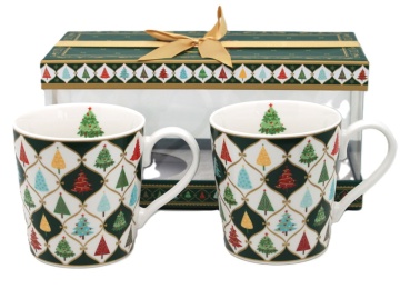 Cadou Craciun - Set 2 Cani de ceai Green Christmas in cutie cu fereastra