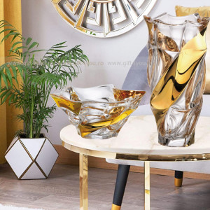Cadou De Lux Cristal Bohemia - Set Vaza si platou pentru fructe colectia Elisee Aurora