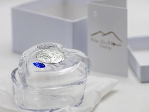 Cadou Nunta de Argint - Caseta inima de cristal 12 cm - Aniversare 25 ani casatorie - Img 2