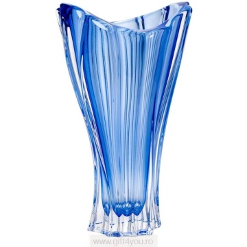 Cristal Bohemia - Set Vaza si Platou Primavera Albastru - Img 3