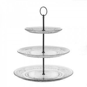 Etajera de servire cu 3 platouri pentru prajituri aperitive diam 30 cm