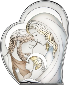 Icoana argintata Sacra Famiglia - Inima 2 - color