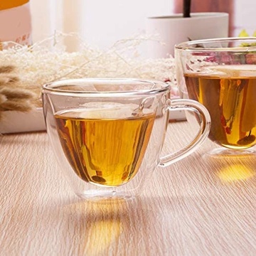 Set 2 cani cu perete dublu in forma de inima 240 ml - pentru cafea, capuccino, ceai