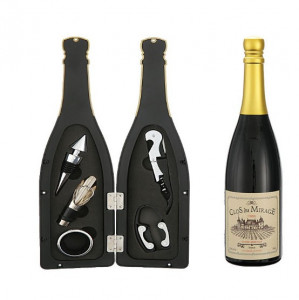 Set cadou pentru servire vin - in forma de sticla de sampanie