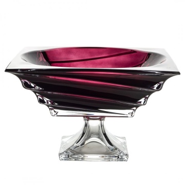 Cristal Bohemia - Platou adanc 28 cm cu picior Precious Burgundy