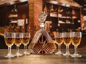 Cristal Bohemia - Set Decantor de whisky trapez si pahare Corona