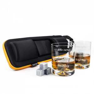 Set 2 pahare de whisky Who Cares si pietre de racire in carcasa Elegance