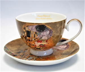 Set cadou cana si farfurie Klimt - The Kiss - Auriu - 250 ml