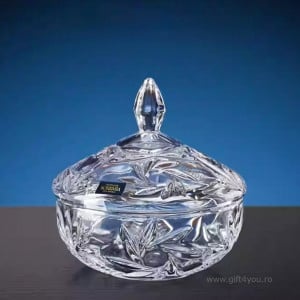 Cristal Bohemia - Bol cu capac tip bomboniera, zaharnita 15 cm Crown