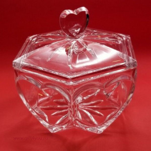 Cristal Bohemia - Caseta hexagonala cu inimioare tip bomboniera sau zaharnita