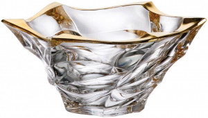 Cristal Bohemia - Platou Elisee Aura cu bordura aurie 33 cm - Img 3
