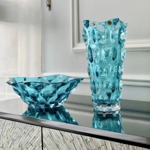 Cristal Bohemia - Set Vaza si platou 21 cm Zefir Albastru Aqua