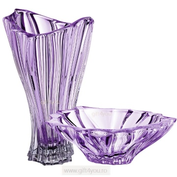 Cristal Bohemia - Set Vaza si Platou Primavera Violet