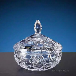 Cristalit Bohemia - Bol cu capac tip bomboniera, zaharnita 15 cm Crown
