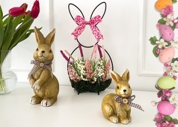 Decor floral de Paste suport metalic Iepuras cu fundita roz 37x19 cm - Img 2