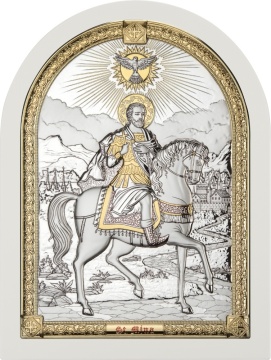 Icoana argintata arcuita Sfantul Mina rama alba