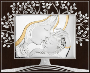 Icoana argintata Fecioara Maria cu pruncul Isus Pomul Vietii