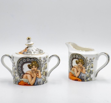 Set zaharnita latiera pentru servire ceai cafea picturi Alfons Mucha