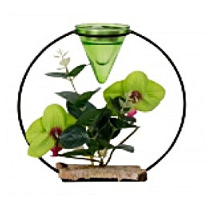 Aranjament Round Orchid cu suport de lumanari metalic verde si roz 19x18 cm