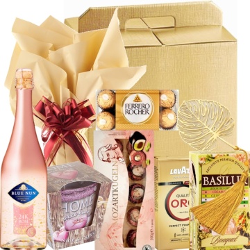 Cadou Golden Pink - Sampanie cu foita de aur, Ciocolata si Semn de carte