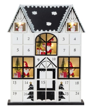 Casuta Calendar Advent din lemn cu lumini 37 cm