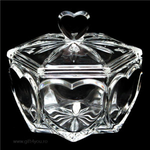 Cristal Bohemia - Caseta hexagonala cu inimioare tip bomboniera sau zaharnita - Img 2