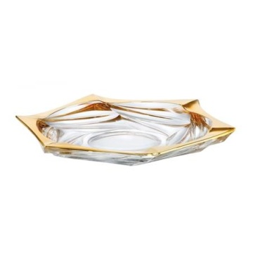 Cristal Bohemia - Platou intins pentru tort 33 cm Elisee Aura bordura aurie
