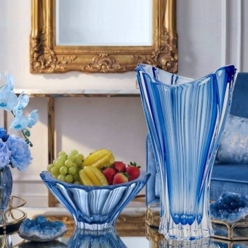 Cristal Bohemia - Set Vaza si Platou Primavera Albastru
