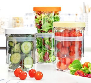 Set 3 recipiente cu inaltime reglabila si inchidere ermetica pentru alimente InnovaGoods