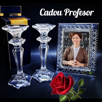 Set Cadou profesoara, invatatoare - Rama Foto Cristal Bohemia + 1 Sfesnic