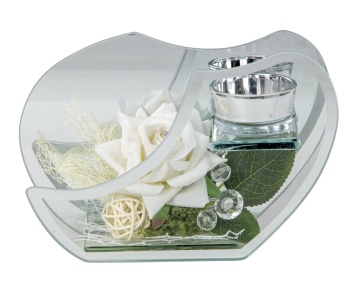 Aranjament floral Trandafir alb in cutie de sticla cu lumanare 18,5x12,5 cm - Img 3