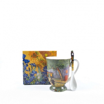 Cana ceai cafea cu picturi Van Gogh -Terasa cafenelei - 280 ml cu Lingurita - Img 1