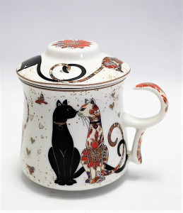 Cana ceai cu infuzor metalic si capac Happy Cats 300 ml