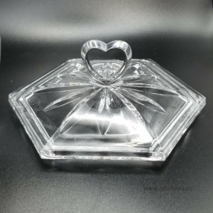 Cristal Bohemia - Caseta hexagonala cu inimioare tip bomboniera sau zaharnita - Img 3