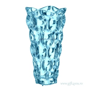 Cristal Bohemia - Set Vaza si platou 21 cm Zefir Albastru Aqua - Img 4