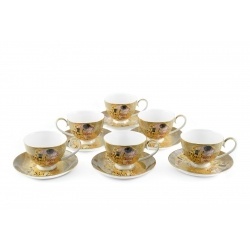 Serviciu de cafea cesti cu farfuriute 6 pers Klimt Kiss auriu - 250 ml