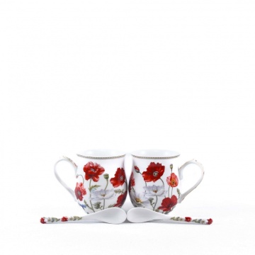 Set cadou 2 cani cu lingurite Maci 350 ml in cutie inima - Img 2