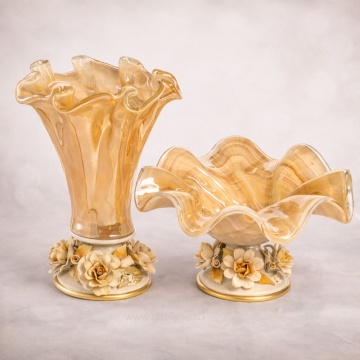 Set Vaza si Platou din sticla de Murano Lorena Pedestal