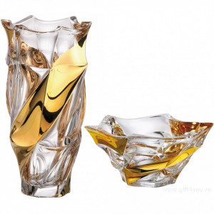 Cadou De Lux Cristal Bohemia - Set Vaza si platou pentru fructe colectia Elisee Aurora - Img 2