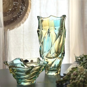 Cadou De Lux Cristal Bohemia - Set Vaza si platou pentru fructe Elisee Verde Lime
