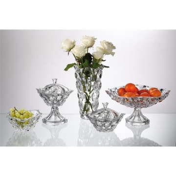 Cristal Bohemia - Platou intins cu picior 35 cm Zefir alb - Img 2