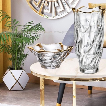 Cadou De Lux Cristal Bohemia - Set Vaza si platou pentru fructe 21 cm Elisee Aura