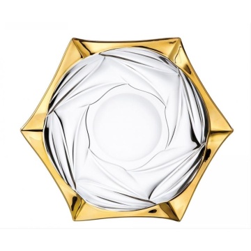 Cristal Bohemia - Platou intins pentru tort 33 cm Elisee Aura bordura aurie - Img 3