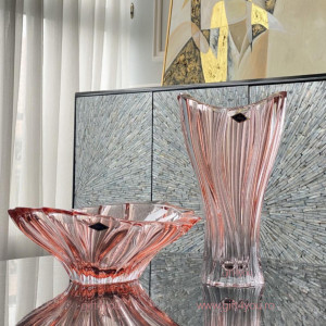 Cristal Bohemia - Set Vaza si Platou Primavera roz pudra