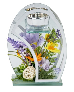 Aranjament Floral Pastel din sticla cu Oglinda si Suport Lumanare 16,5x12 cm - Img 2