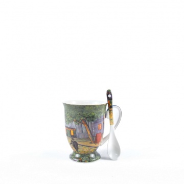 Cana ceai cafea cu picturi Van Gogh -Terasa cafenelei - 280 ml cu Lingurita - Img 2