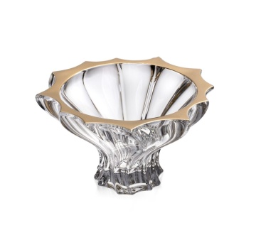 Cristal Bohemia - Bol cu bordura aurie cu picior - Cupa de inghetata Primavera 15 cm