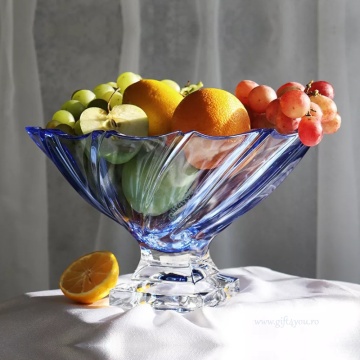 Cristal Bohemia - Fructiera adanca Grandor albastru 31 cm pe piedestal