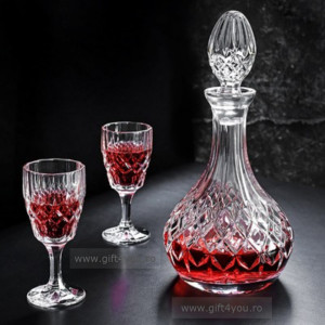 Cristal Bohemia - Set 7 piese decantor + 6 pahare de vin rosu Corona - Img 4
